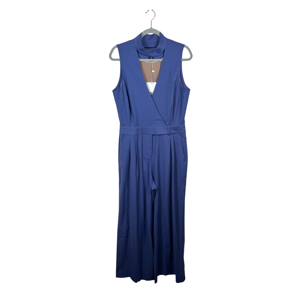 Wildfang Empower Jumpsuit Women 12 Blueberry New V-Neck High Waisted Wide Leg